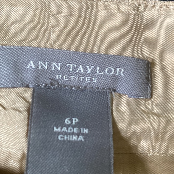 ❇️Ann Taylor pleated taupe/beige silk skirt with gold sequins and thread accents - Picture 5 of 9